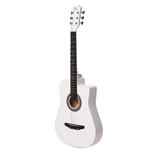 Chitara Acustica Alba 4/4 38" ( 95 x 35 cm ), pentru Incepatori si Adulti, Recomandata peste 8-10 Ani, 6 Corzi Metalice, 20 De Taste