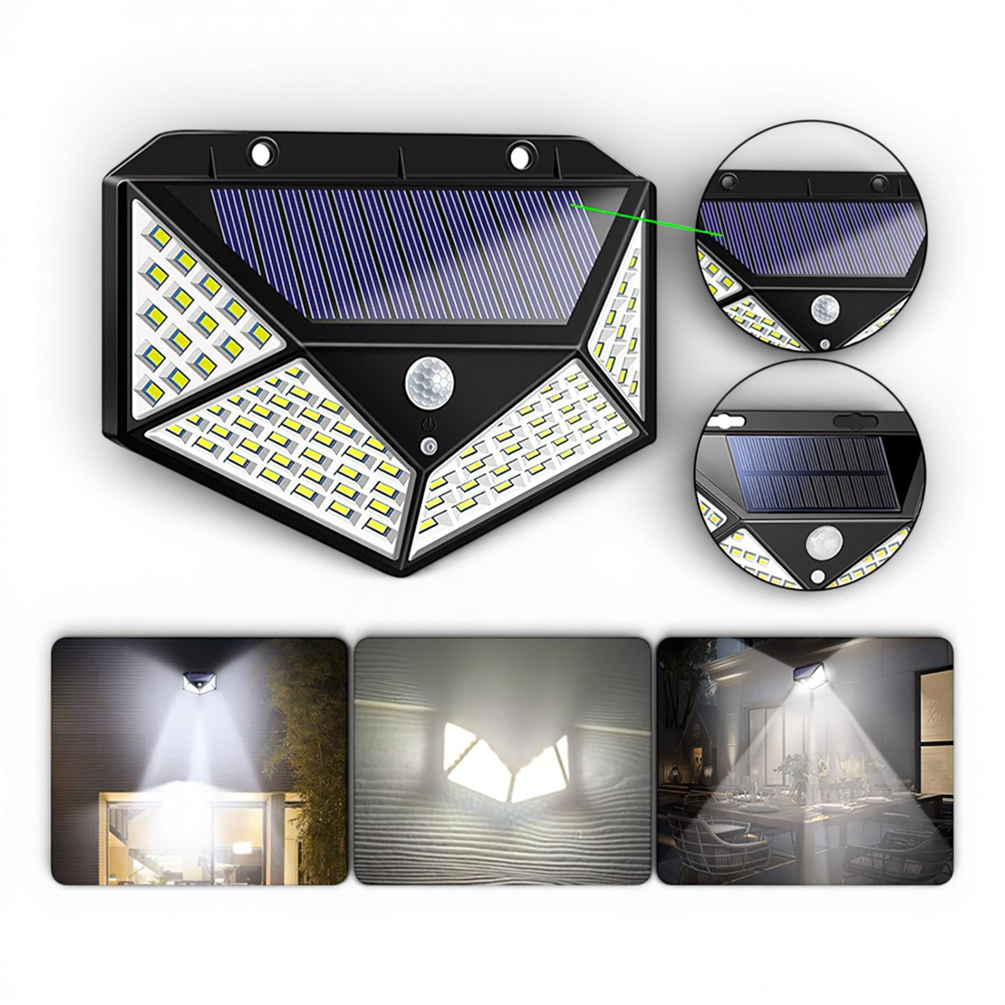 Set x4 Lampi solare LED cu 4 cadrane 100 leduri senzor de miscare si lumina unghi larg 270 gr