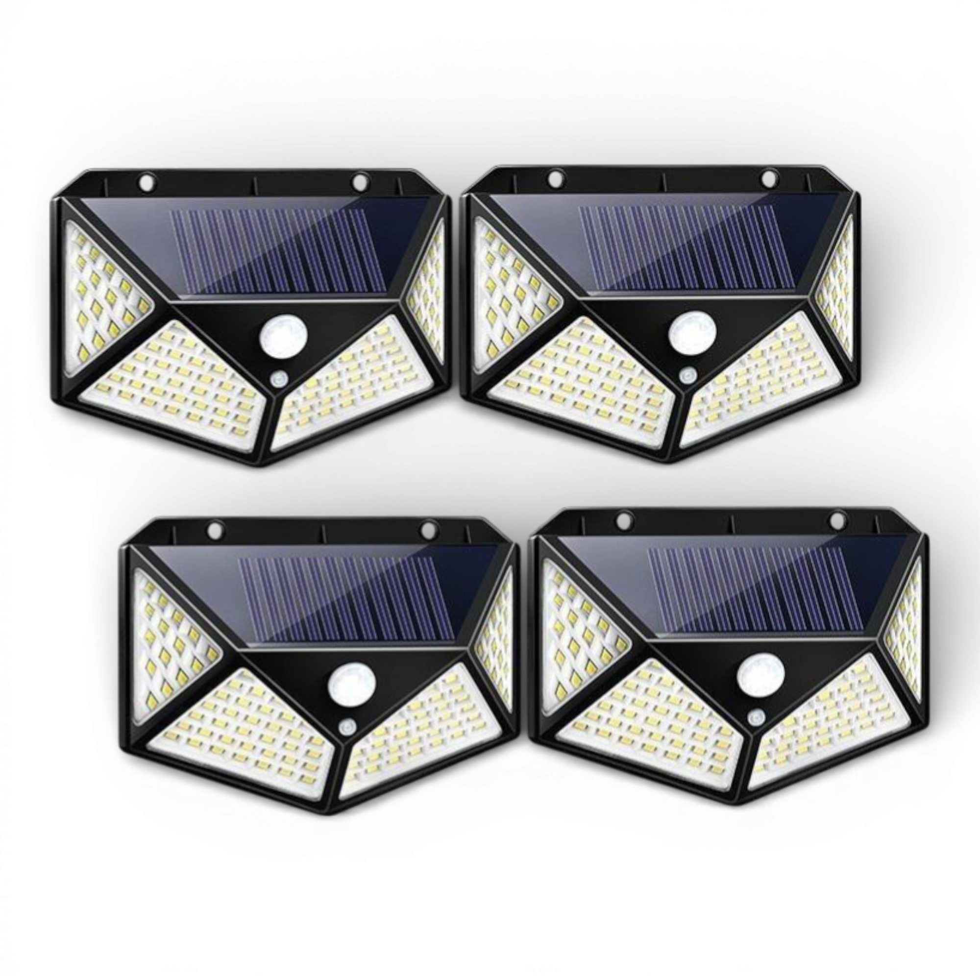Set x4 Lampi solare LED cu 4 cadrane 100 leduri senzor de miscare si lumina unghi larg 270 gr