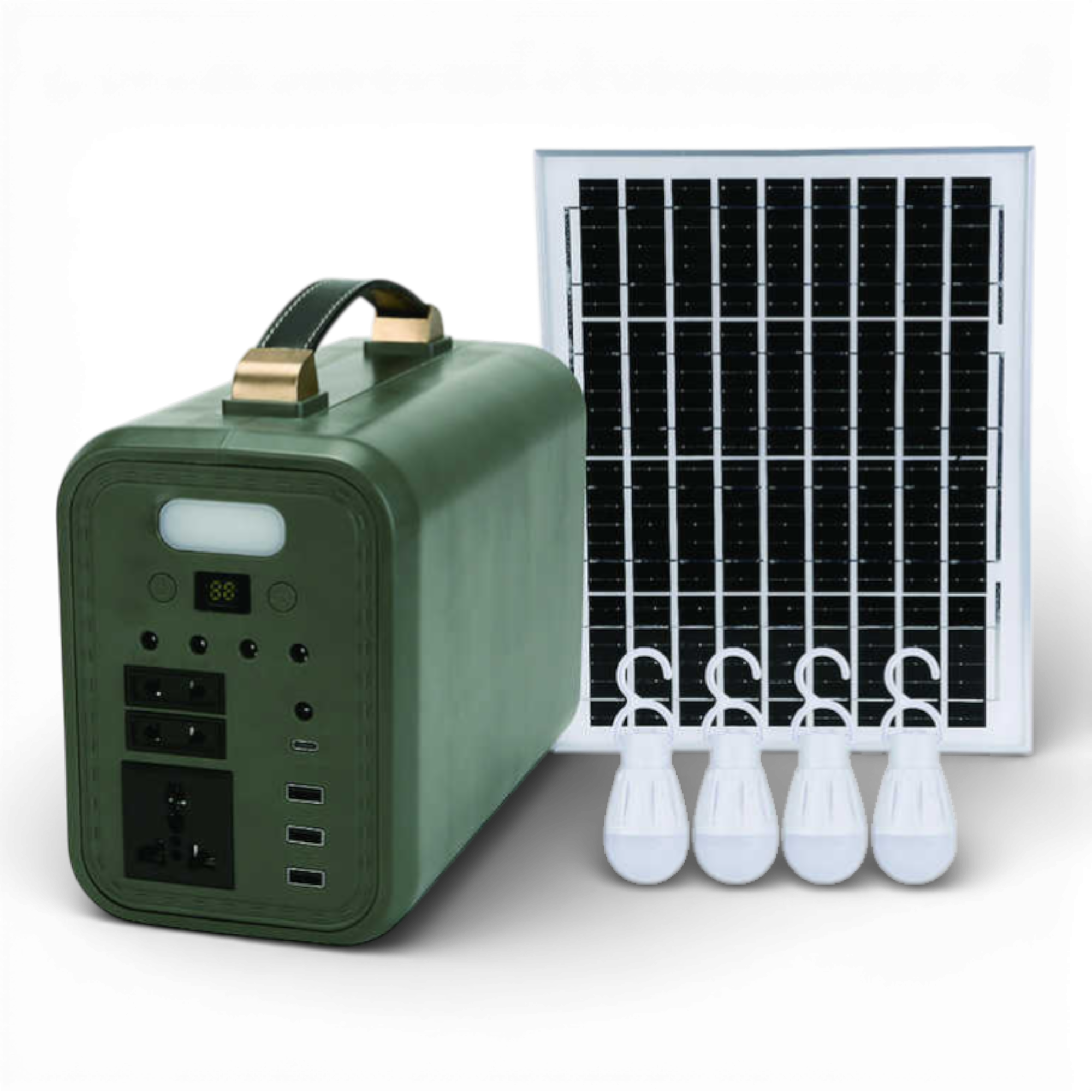 Sistem Fotovoltaic DAT DT-9150C, cu Panou Solar 12V/12Ah 150W, 4 Becuri LED, Iesiri USB pentru Incarcare Telefon, Invertor Incorporat, Alimentare 220V