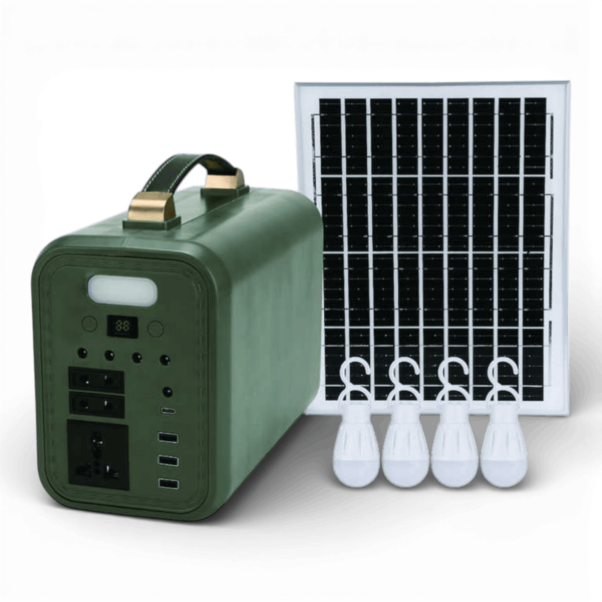 Sistem Fotovoltaic DAT DT-9150C, cu Panou Solar 12V/12Ah 150W, 4 Becuri LED, Iesiri USB pentru Incarcare Telefon, Invertor Incorporat, Alimentare 220V