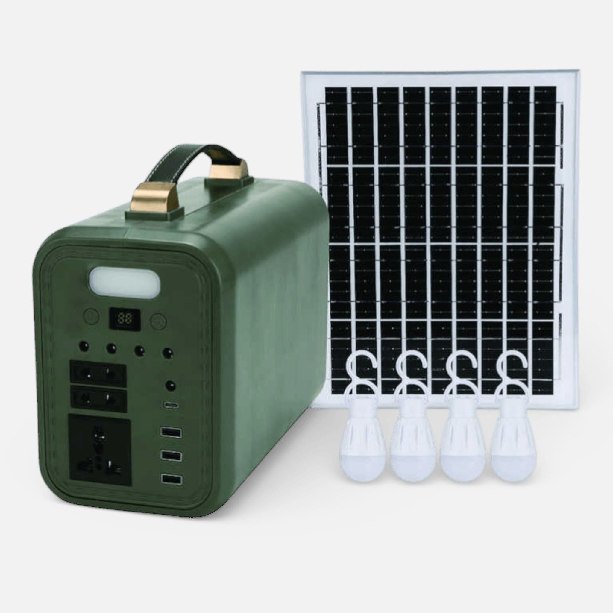 Sistem Fotovoltaic DAT DT-9150C, cu Panou Solar 12V/12Ah 150W, 4 Becuri LED, Iesiri USB pentru Incarcare Telefon, Invertor Incorporat, Alimentare 220V