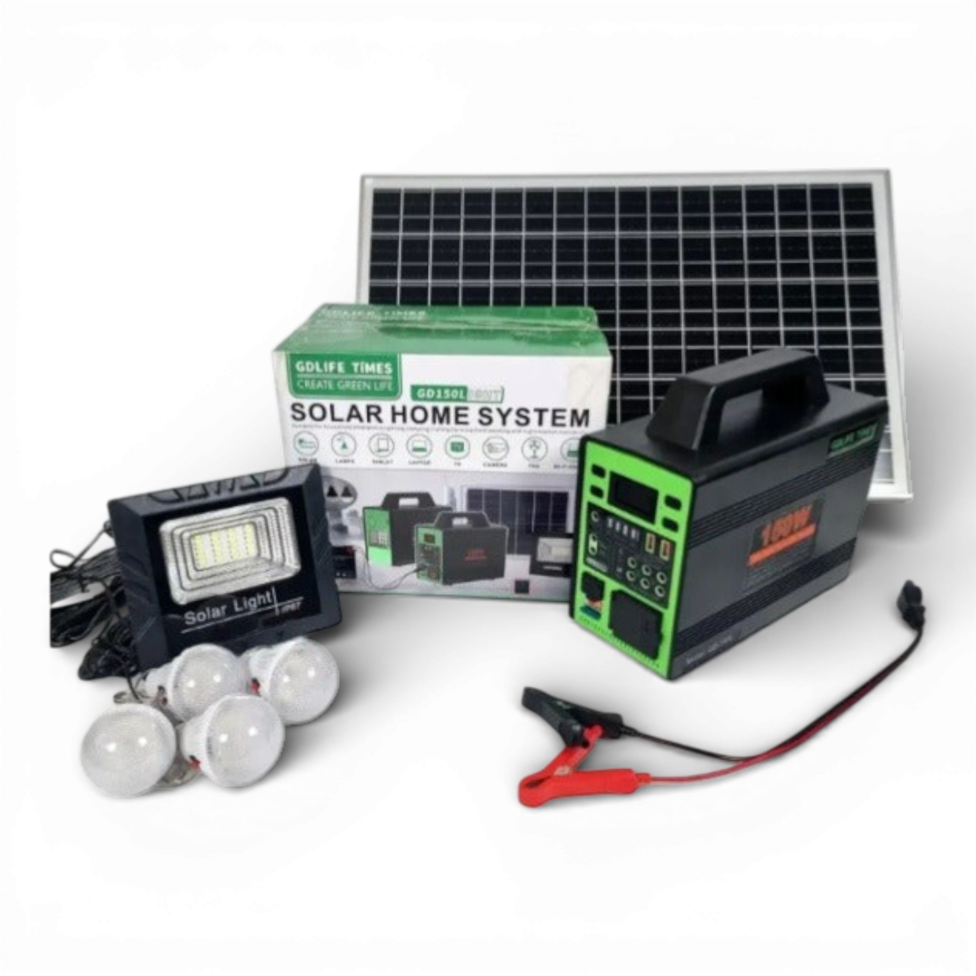 Kit Solar GD-150L, 150W, Baterie 50400mAh, 4 Becuri LED, Invertor & USB