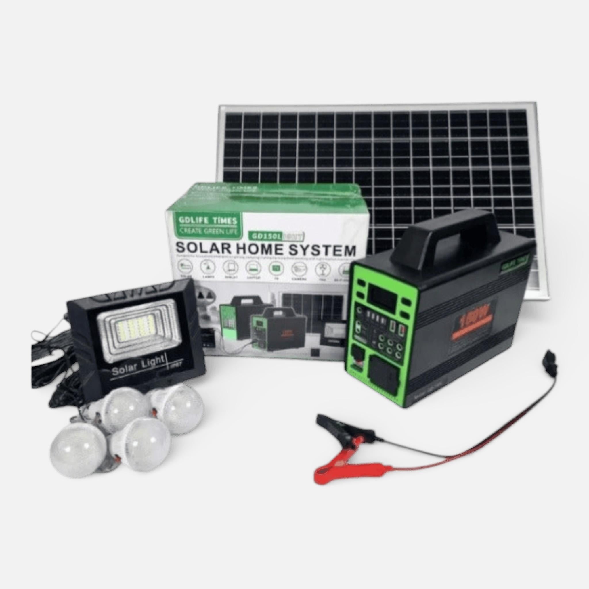 Kit Solar GD-150L, 150W, Baterie 50400mAh, 4 Becuri LED, Invertor & USB