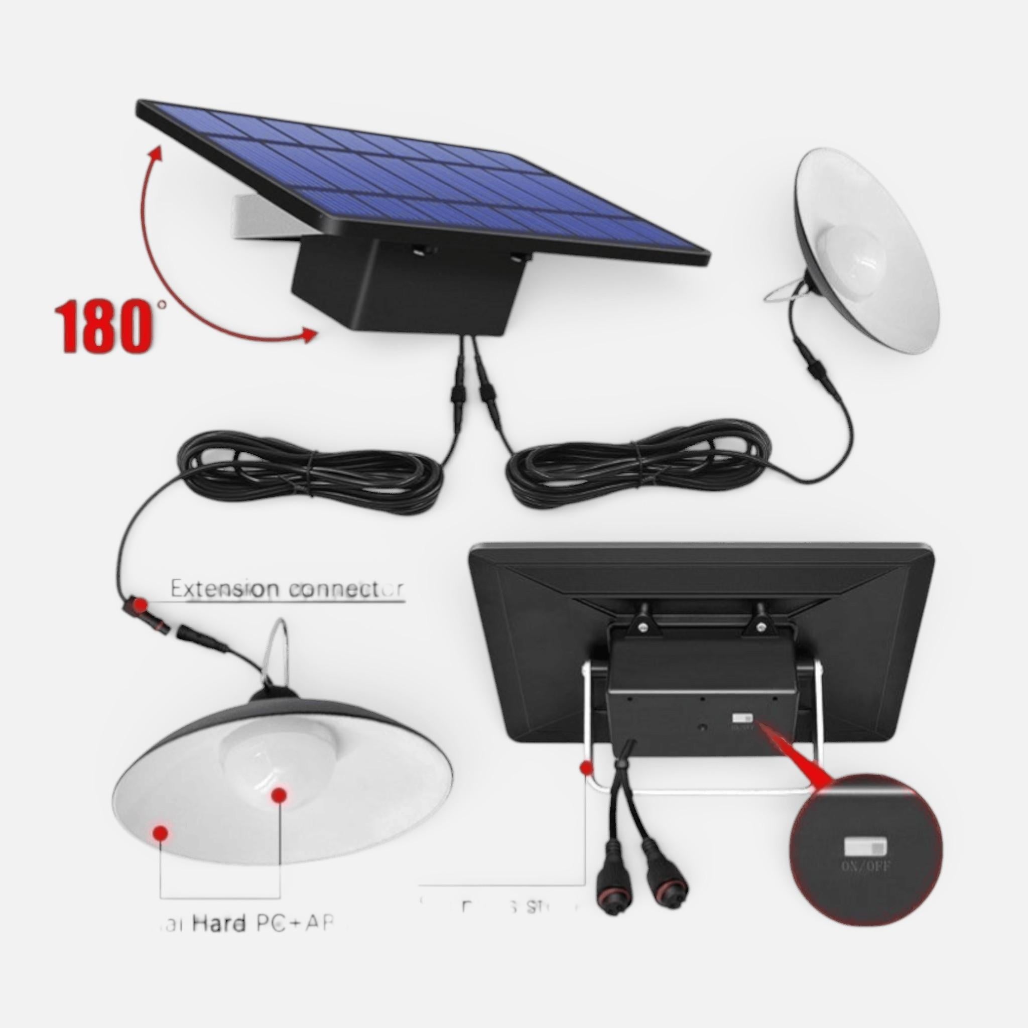 Set panou solar cu 2 becuri LED cu aplica, telecomanda, 50W