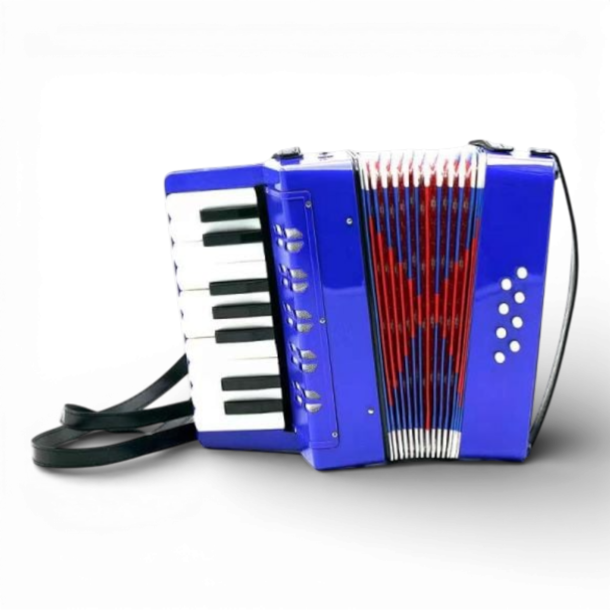 Acordeon AEIDEN® Semi-Profesional pentru copii, 17 clape si 8 butoane de bass, 30 cm, Albastru