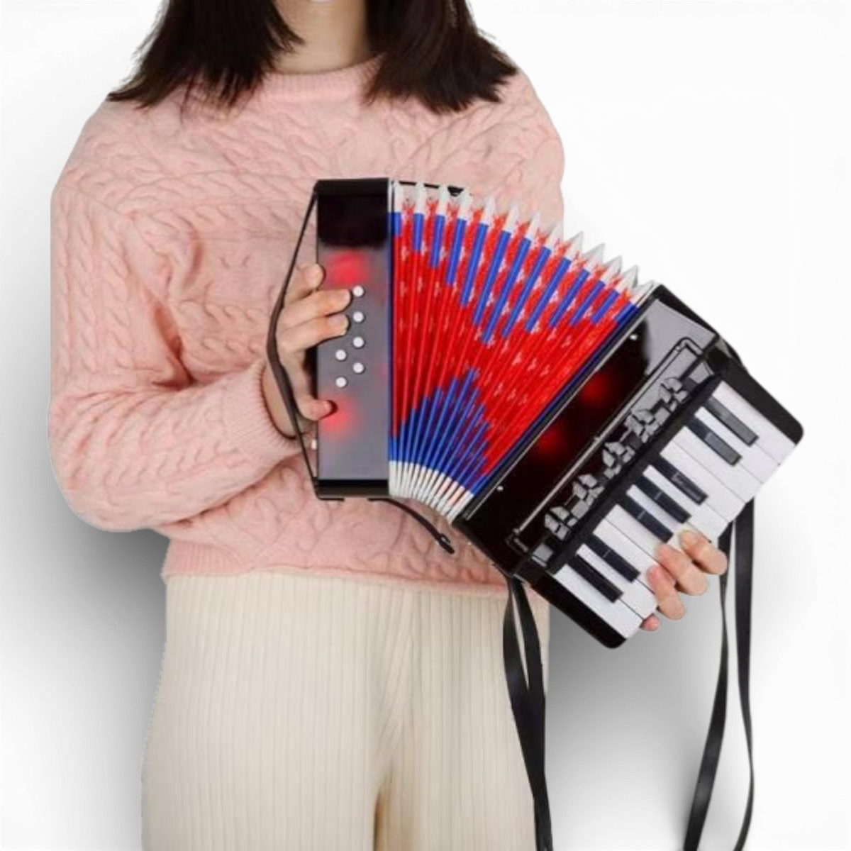 Acordeon AEIDEN® Semi-Profesional pentru copii, 17 clape si 8 butoane de bass, 30 cm, Albastru