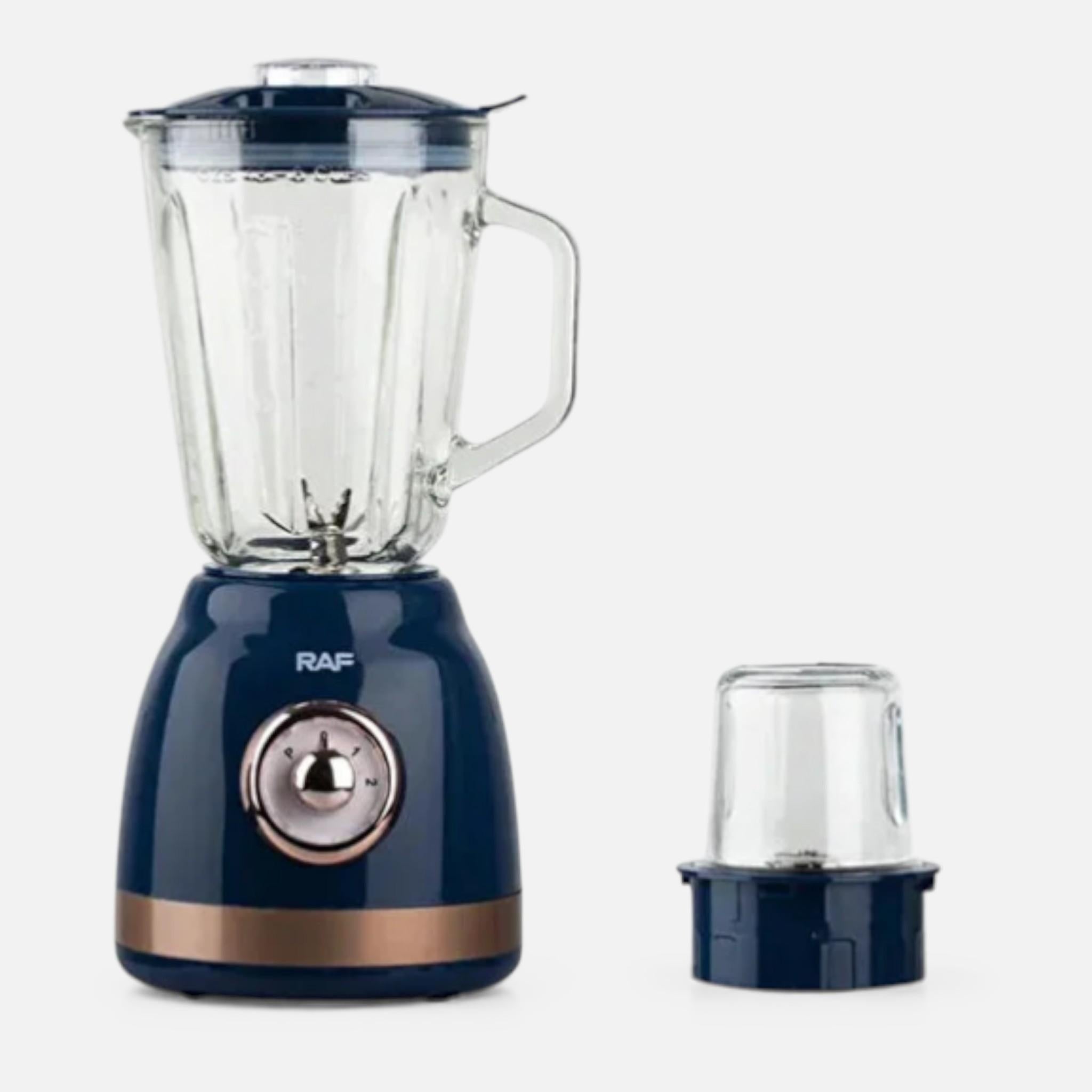 Blender Electric de sticla 2 in 1 RAF® , 1000 W cu Rasnita de Cafea, capacitate recipient 1.5L, 2 trepte viteza, Albastru