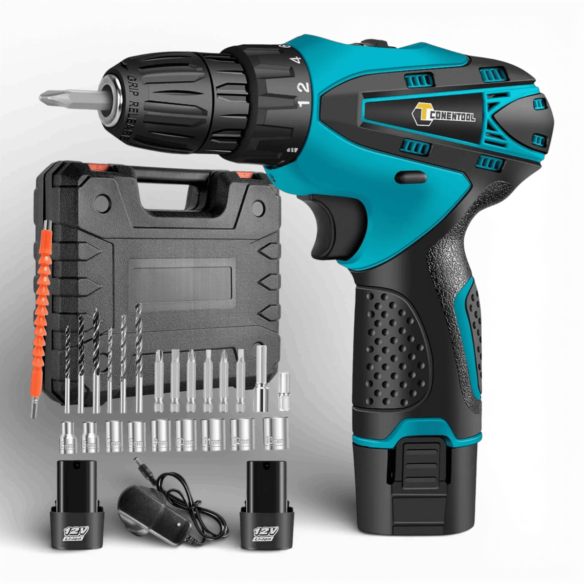 Set Bormasina Electrica cu 2 Acumulatori 12V, Set 24 de Accesorii, 1400 RPM