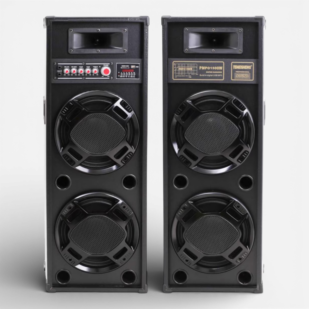 Set Boxe Active Profesionale 2308sm 600W, 95 cm, 4 Difuzoare 25 cm, Karaoke, Bluetooth, USB, Radio FM, Ecran LCD – Include Microfon și Telecomandă