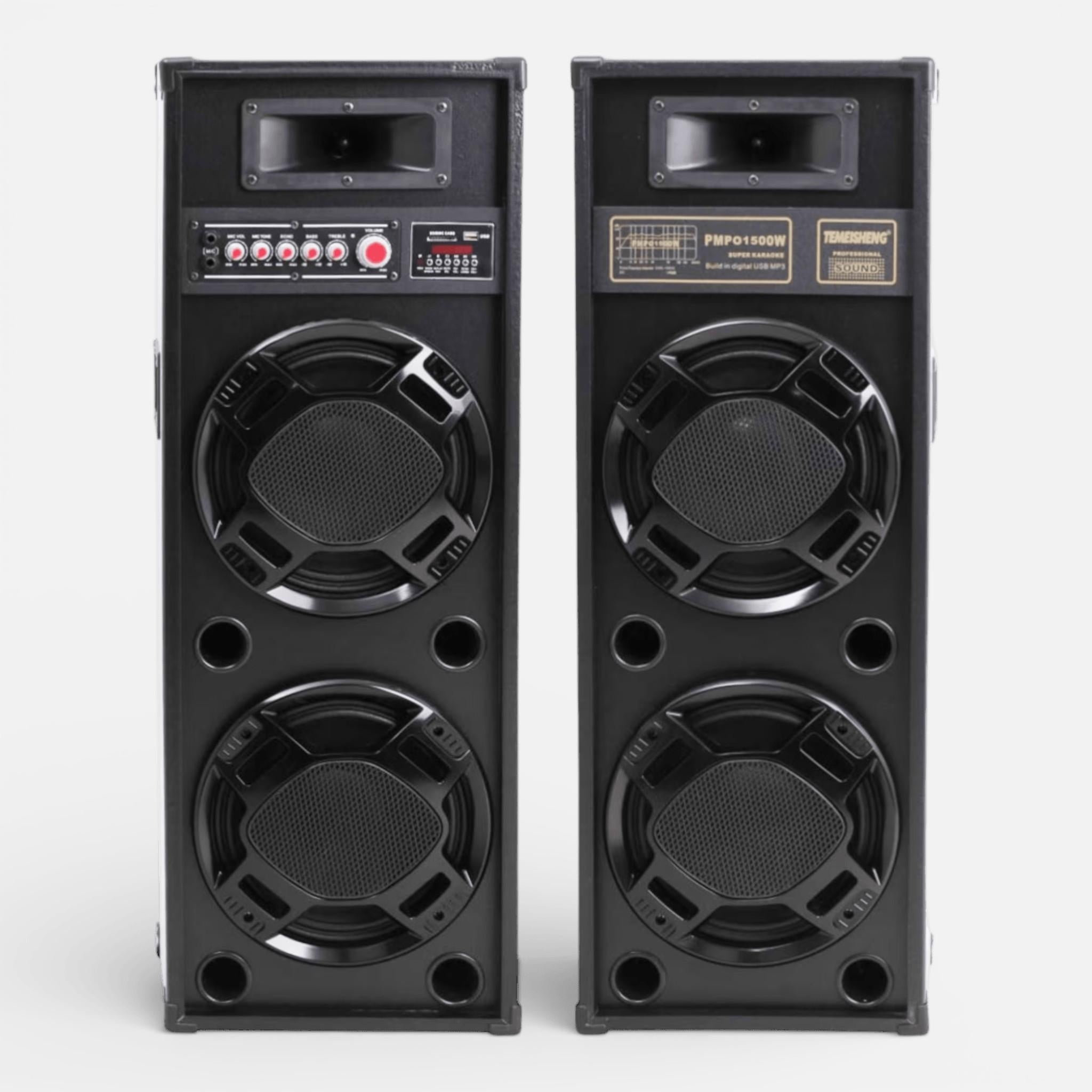 Set Boxe Active Profesionale 2308sm 600W, 95 cm, 4 Difuzoare 25 cm, Karaoke, Bluetooth, USB, Radio FM, Ecran LCD – Include Microfon și Telecomandă