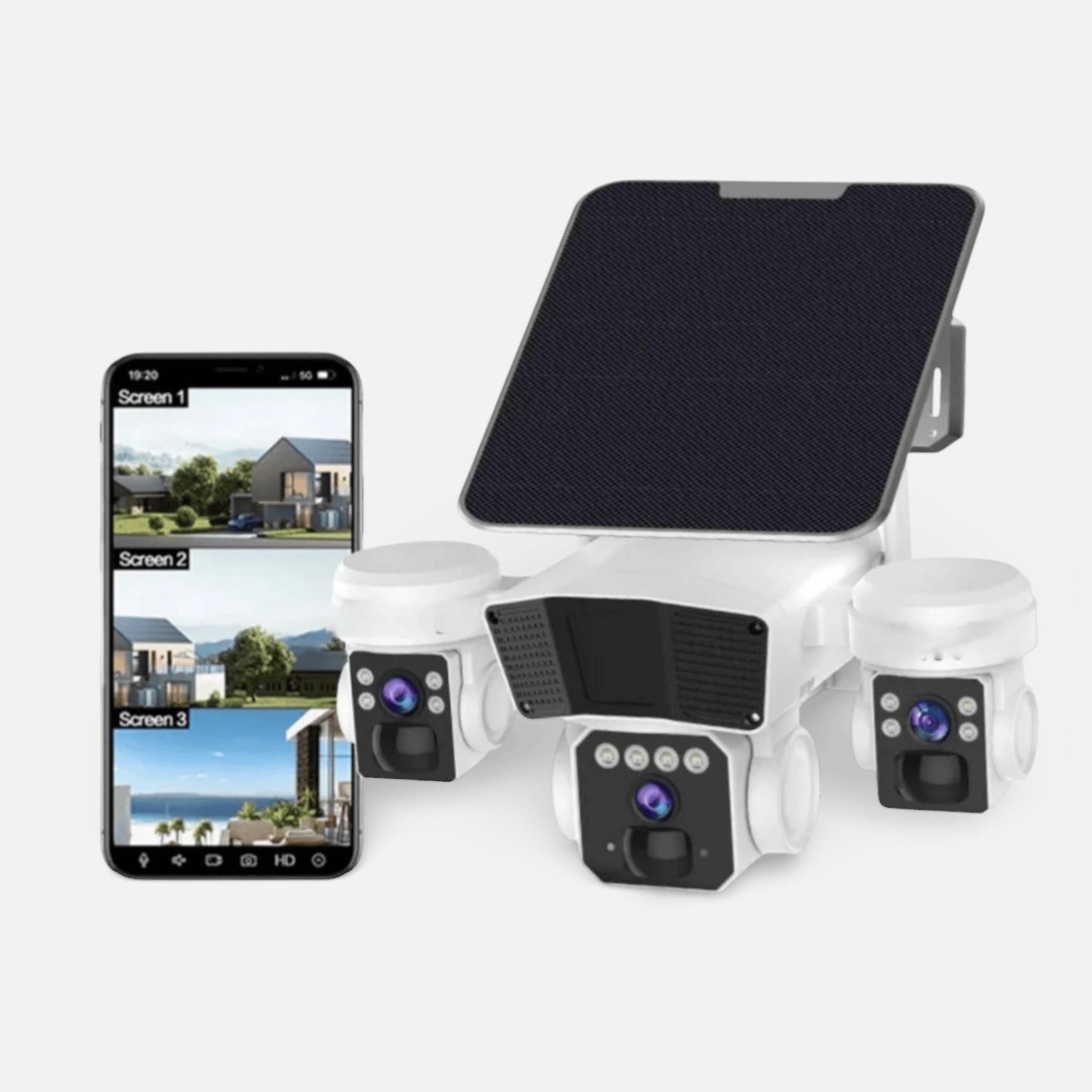 Camera de Supraveghere Solară 4G 12MP Crocodil – Multi-lentile, Panou 20W, IP66, Urmărire Persoane, Cloud/SD