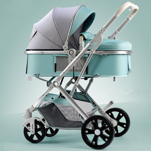 Carucior 2 in 1 pentru copii, pliabil, cu suspensii, transformabil landou-sport, 0-36 luni, cos pentru accesorii, Albastru