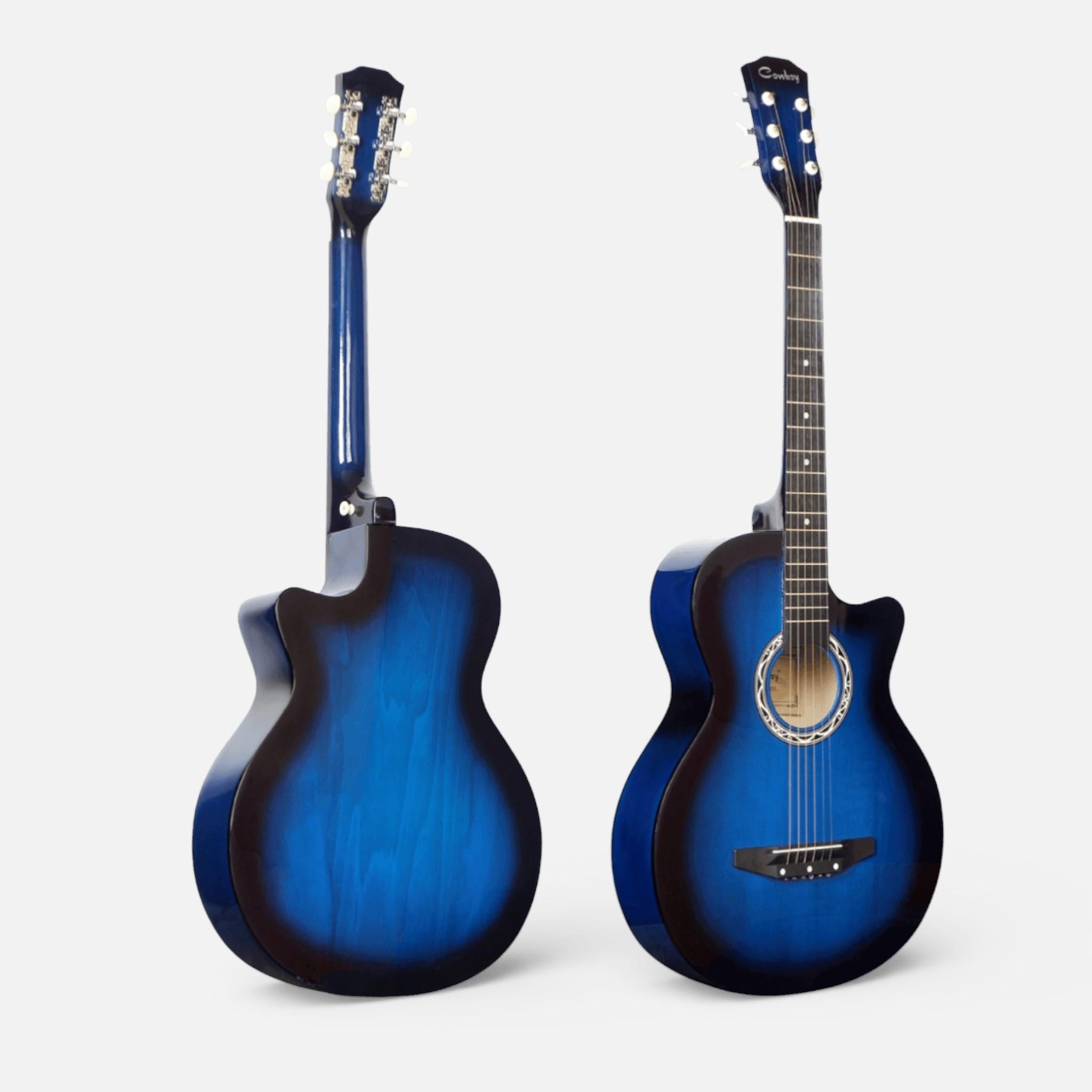 Chitara Acustica Albastru 4/4 38" ( 95 x 35 cm ), pentru Incepatori si Adulti, Recomandata peste 8-10 Ani, 6 Corzi Metalice, 20 De Taste