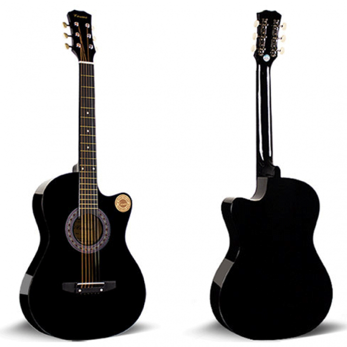 Chitara Acustica Negru 4/4 38" ( 95 x 35 cm ), pentru Incepatori si Adulti, Recomandata peste 8-10 Ani, 6 Corzi Metalice, 20 De Taste