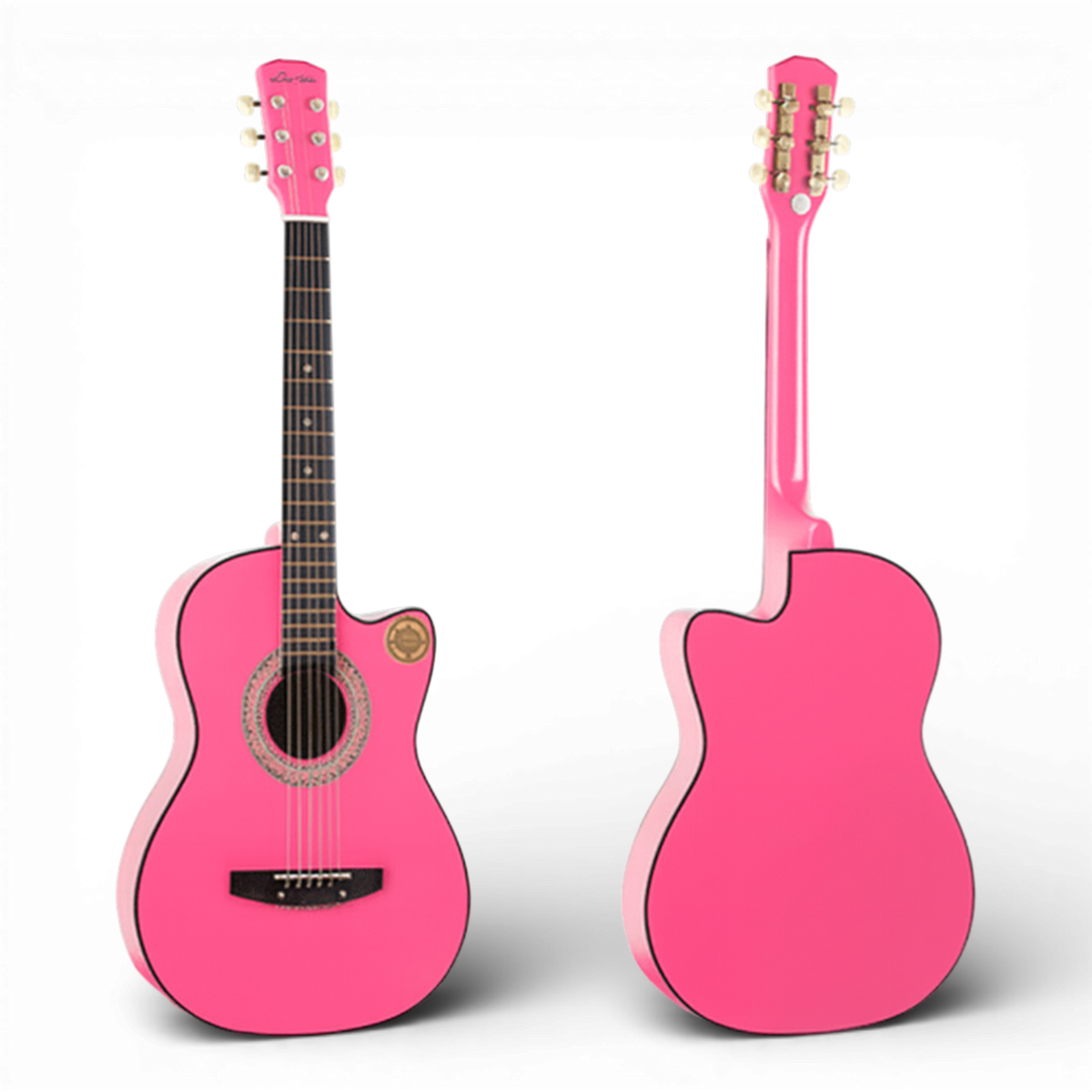 Chitara Acustica Roz 4/4 38" ( 95 x 35 cm ), pentru Incepatori si Adulti, Recomandata peste 8-10 Ani, 6 Corzi Metalice, 20 De Taste