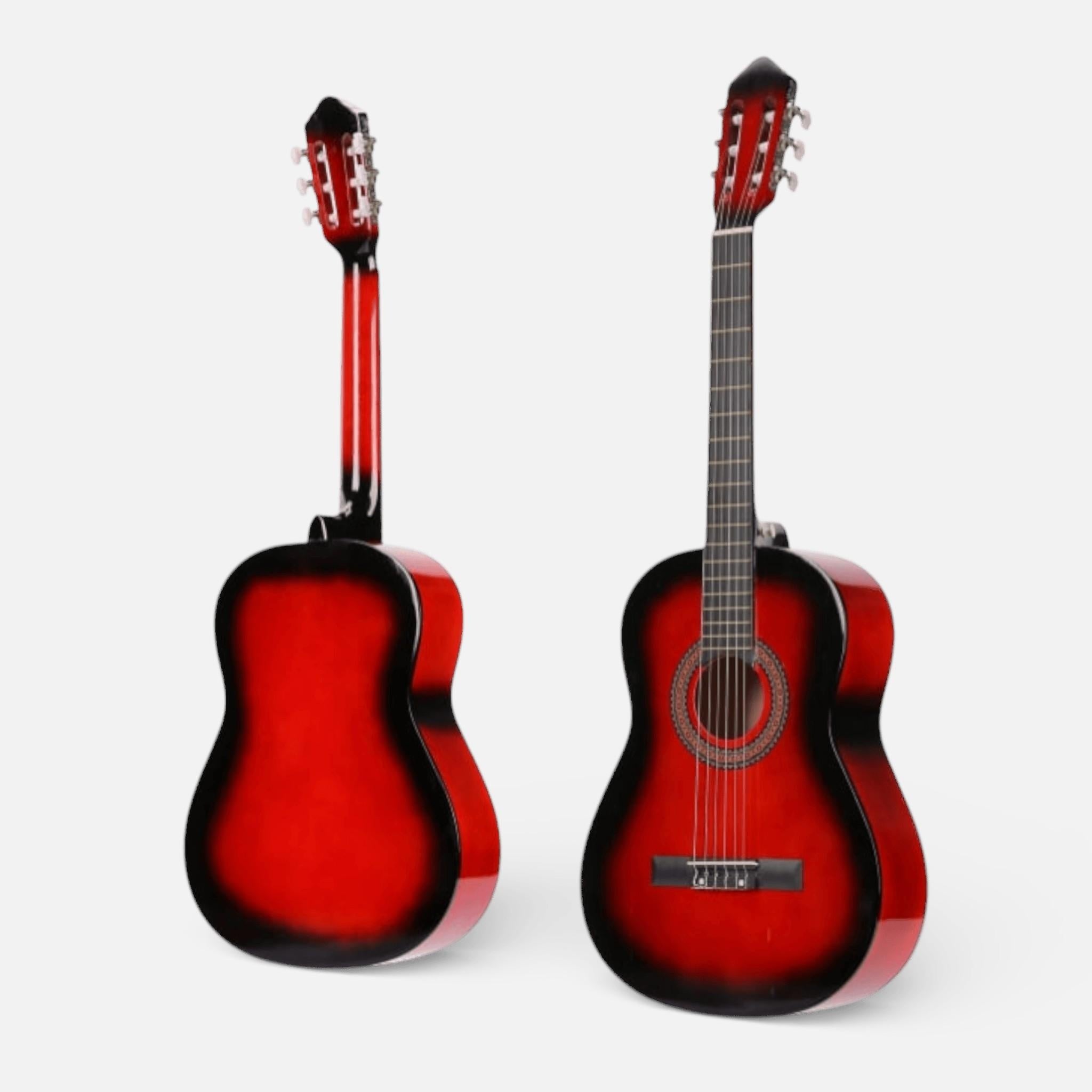Chitara Clasica Rosu 4/4 38" ( 95 X 35 CM ), pentru Incepatori si Adulti, Recomandata peste 8-10 ani, 6 Corzi Metalice, 20 De Taste