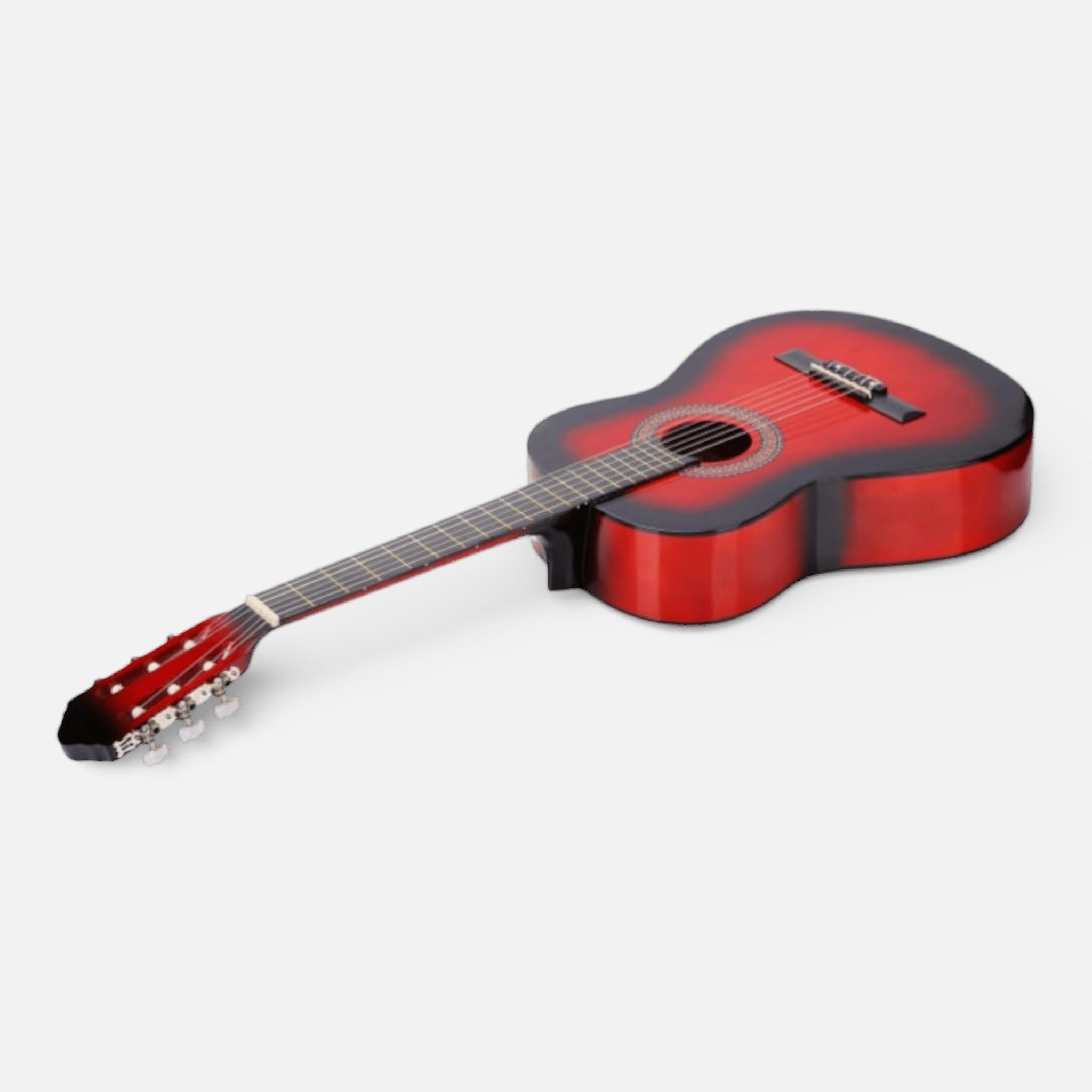 Chitara Clasica Rosu 4/4 38" ( 95 X 35 CM ), pentru Incepatori si Adulti, Recomandata peste 8-10 ani, 6 Corzi Metalice, 20 De Taste