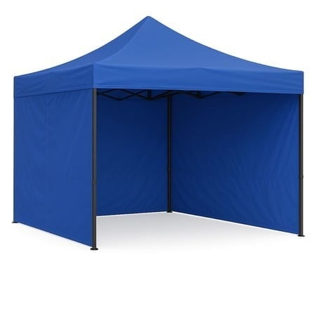 Cort Pavilion 3x3m Complet cu 3 Pereti Laterali si Acoperis, Cadru Pliabil pentru Curte, Gradina sau Evenimente, Albastru