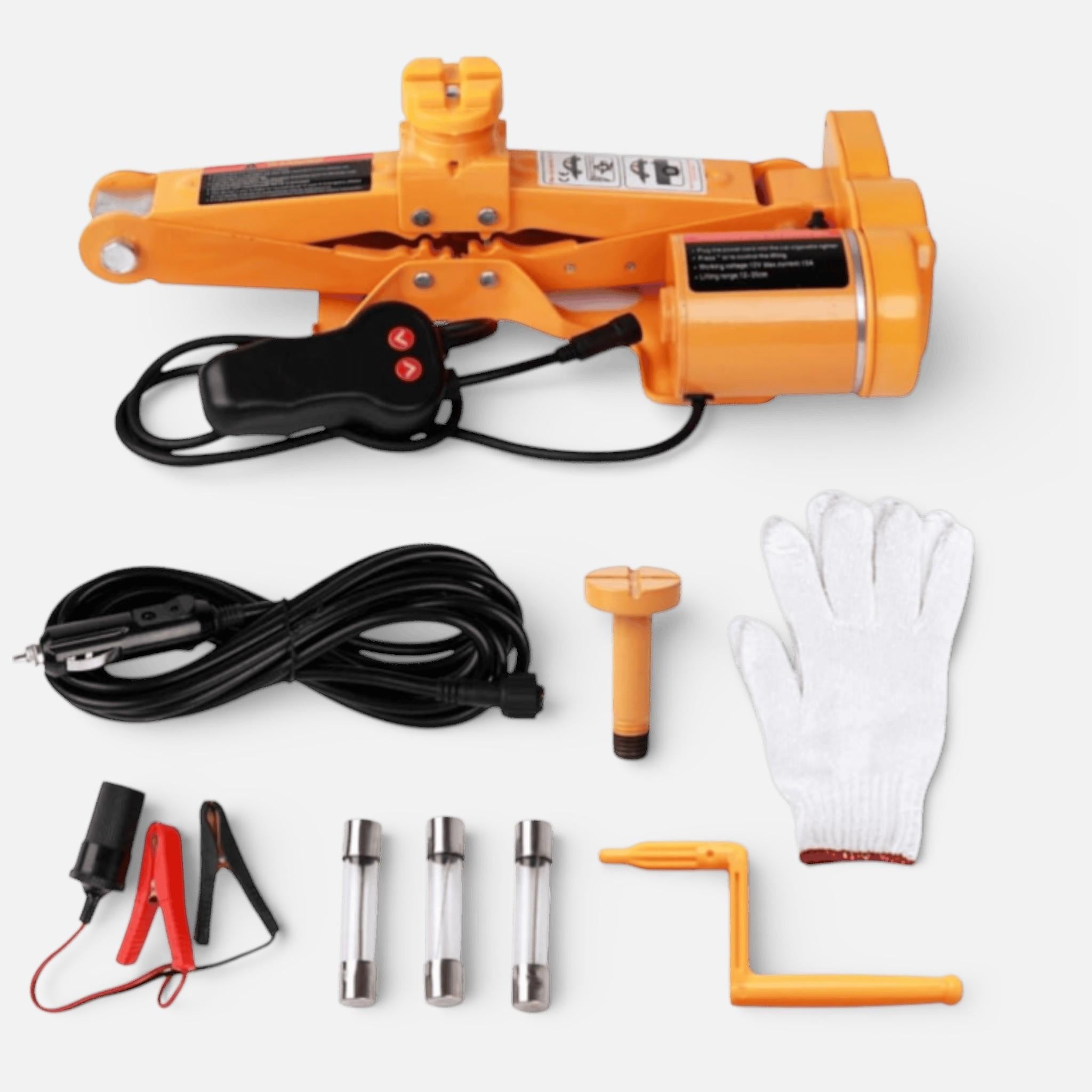 Cric auto AEIDEN electric tip foarfeca 12V cu trusa completa – 3 tone, portabil, cu telecomanda, cleme pentru baterie, cablu lung, manusi si cutie de transport, ideal pentru schimbarea rotilor si reparatii