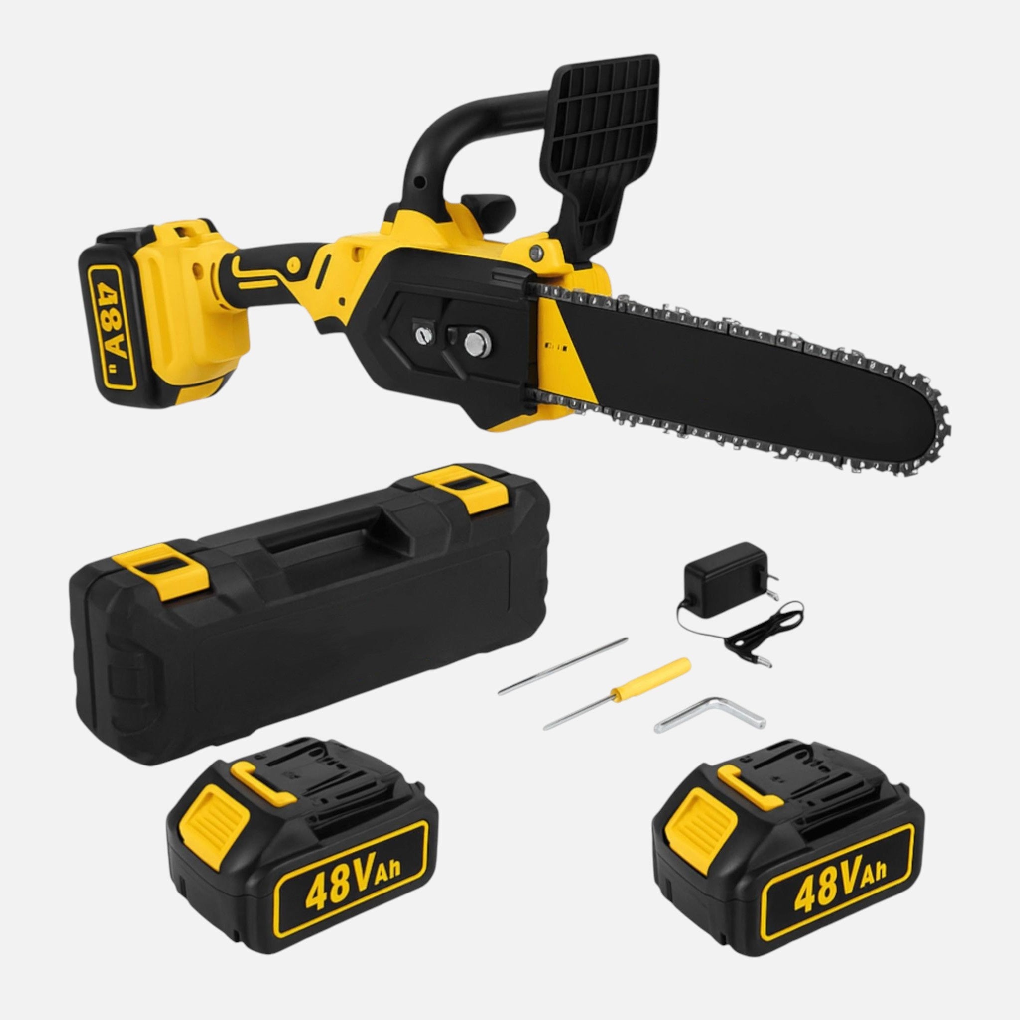 Drujbă electrică LEIHMANN, 12 inch (30 cm), 48V, 2 acumulatori,2 lanțuri, galben/negru