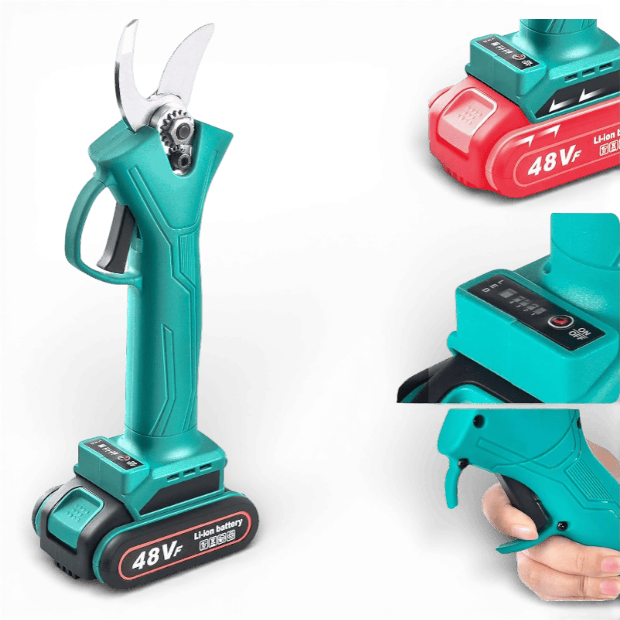 Foarfeca electrica portabila pentru Gradinarit AEIDEN ®, 2 Acumulatori 48V 8.0Ah, 500W, Lama din otel Carbon, baterie 8000mAh, 1 incarcator, design modern, accesorii incluse si valiza de transport, autonomie