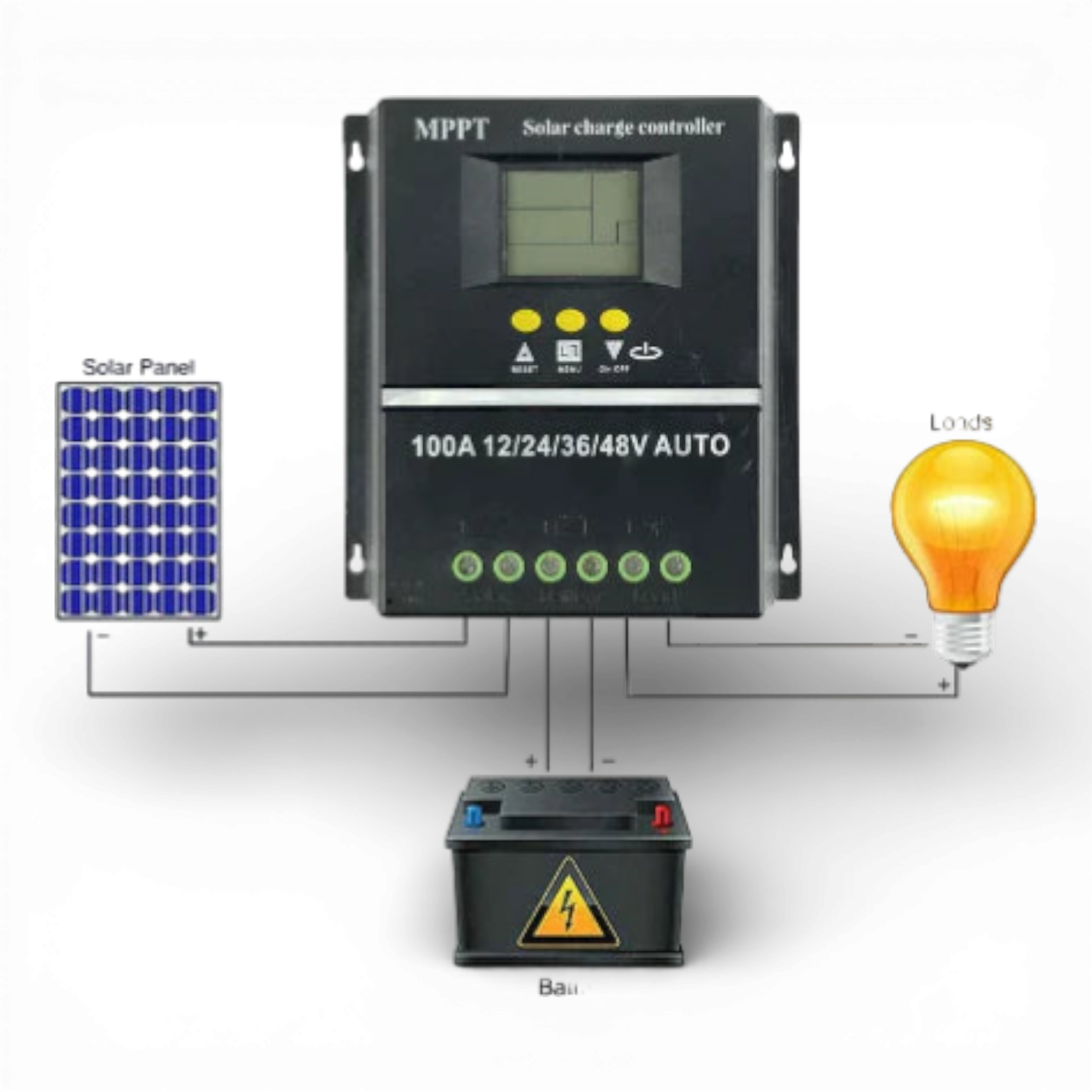 Controler solar, MPPT,12V/24V/36V/48V, 100A, display LCD, 7 moduri de functionare