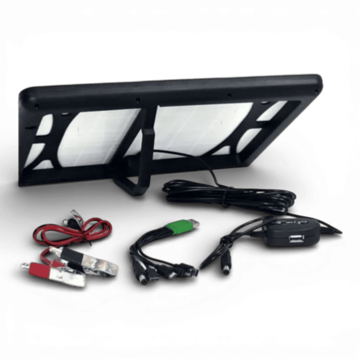 Panou solar portabil cu regulator, 15 W, tensiune 16 V / 9 V / 6 V, porturi multiple USB, IP65, încărcare dispozitive electronice și baterii auto/moto, negru