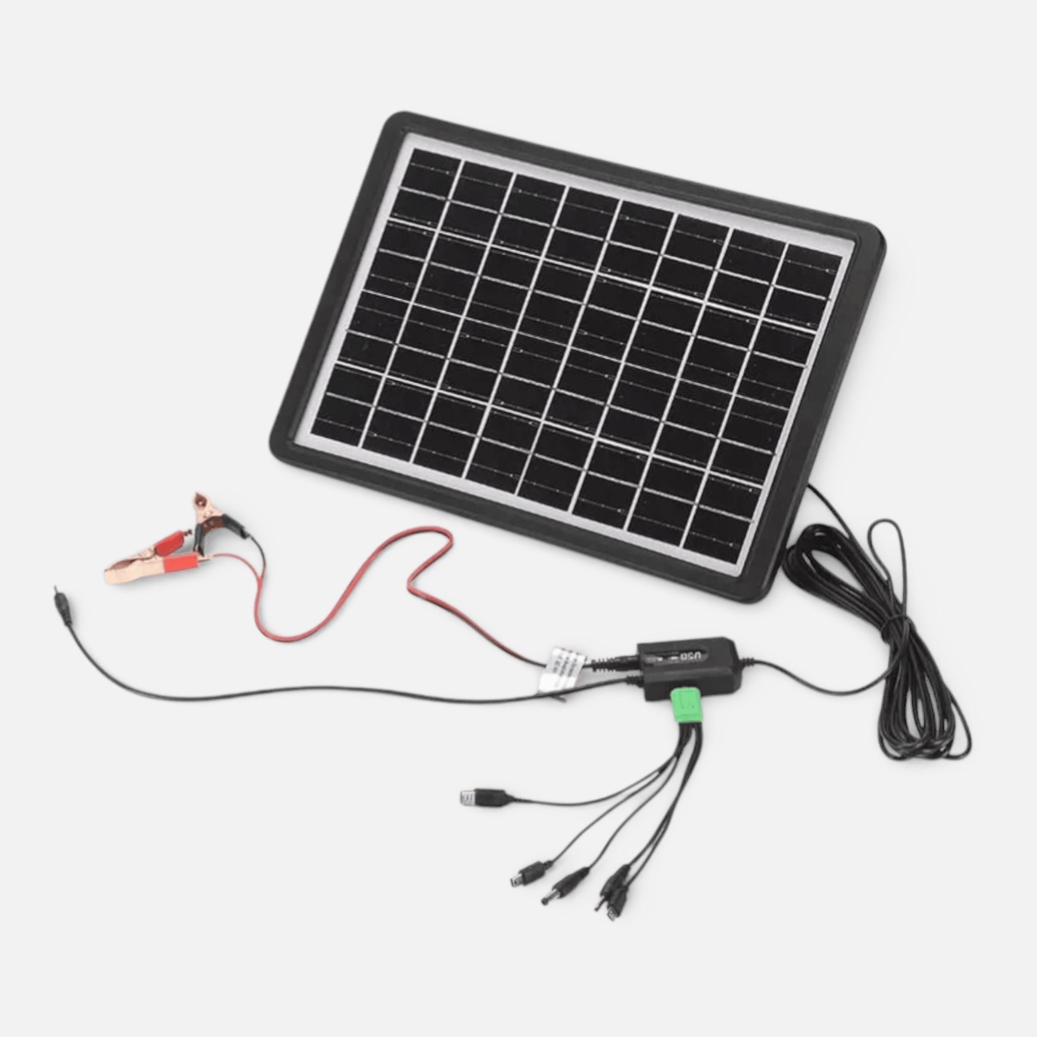 Panou solar portabil cu regulator, 15 W, tensiune 16 V / 9 V / 6 V, porturi multiple USB, IP65, încărcare dispozitive electronice și baterii auto/moto, negru