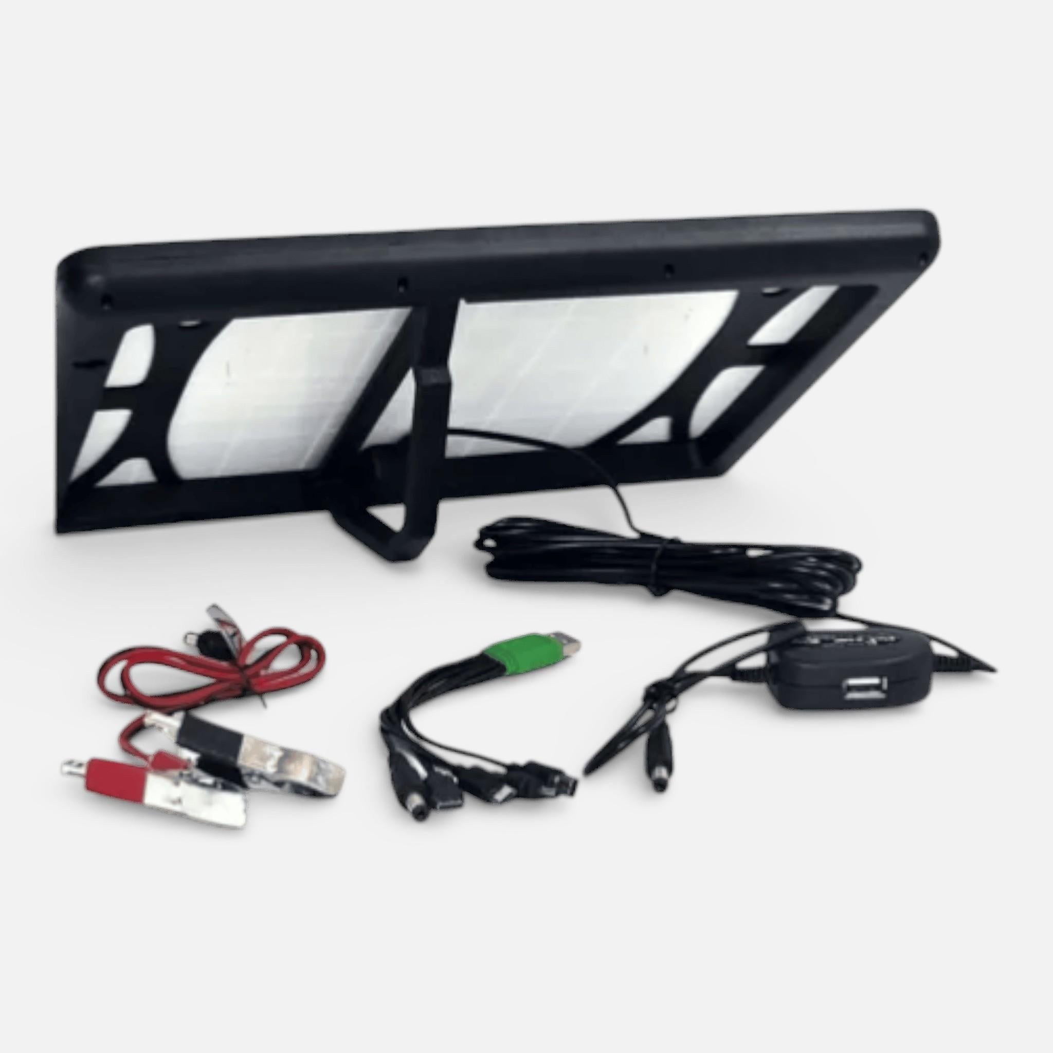 Panou solar portabil cu regulator, 15 W, tensiune 16 V / 9 V / 6 V, porturi multiple USB, IP65, încărcare dispozitive electronice și baterii auto/moto, negru