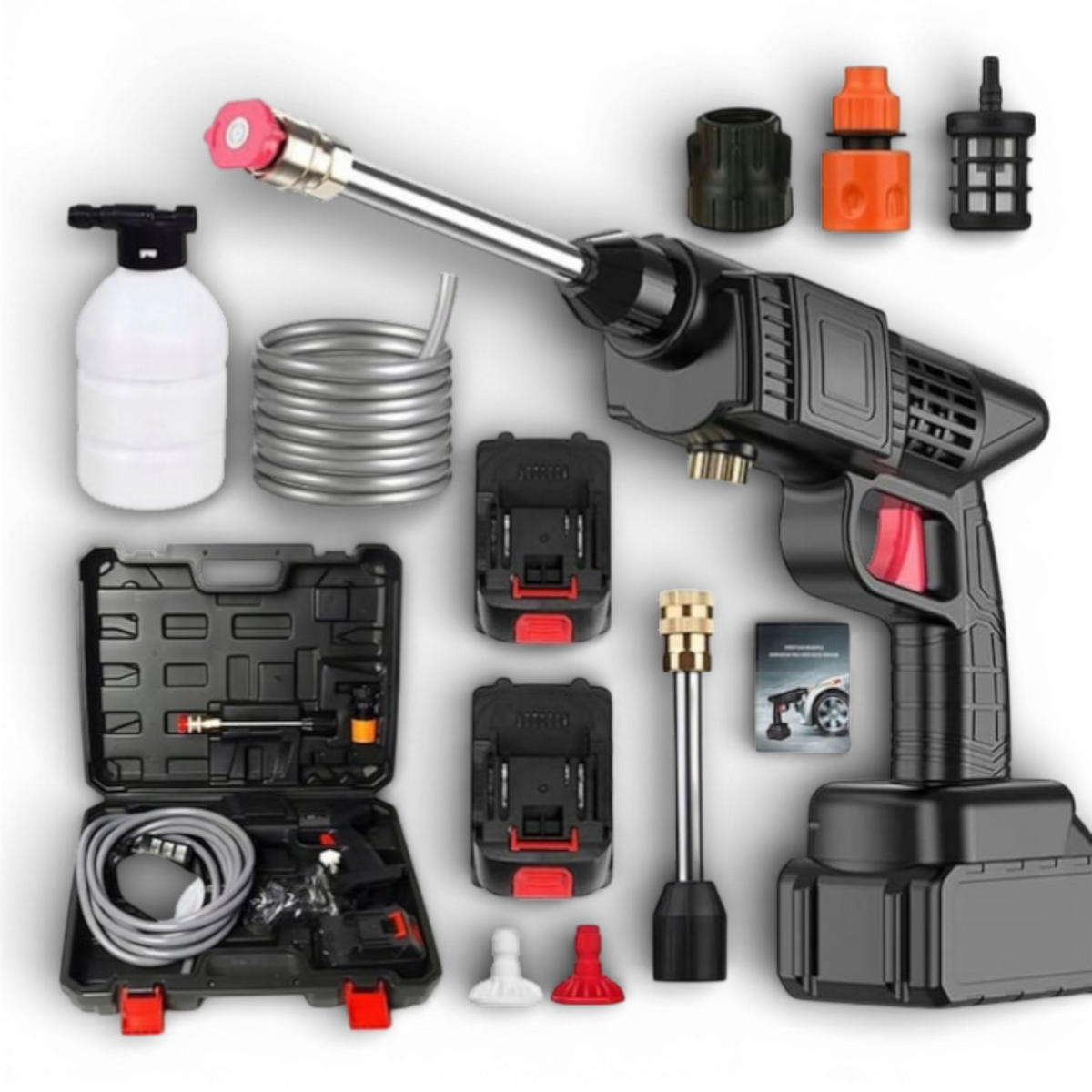 Aparat de spalat cu presiune fara fir ( portabil ), 500W, 2 Baterii 48V, 8L/min, 30 bar, negru, accesorii si valiza inclusa, Negru