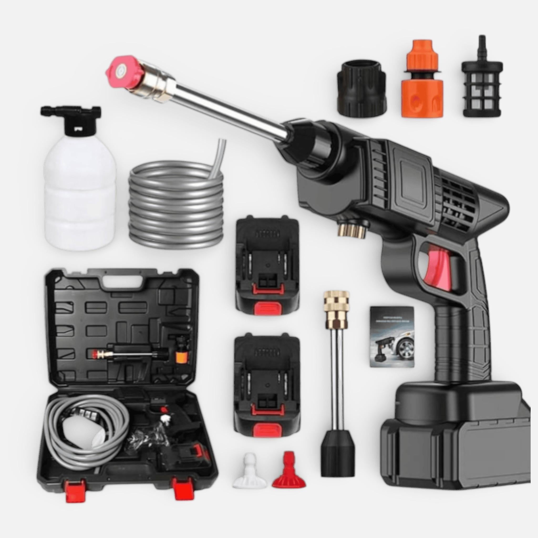 Aparat de spalat cu presiune fara fir ( portabil ), 500W, 2 Baterii 48V, 8L/min, 30 bar, negru, accesorii si valiza inclusa, Negru