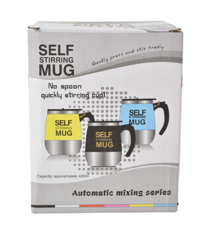 Cana Termică Self Stirring Mug, 400 ml, cu Amestecare Automată, Inox, Cu Capac și Mâner Ergonomic
