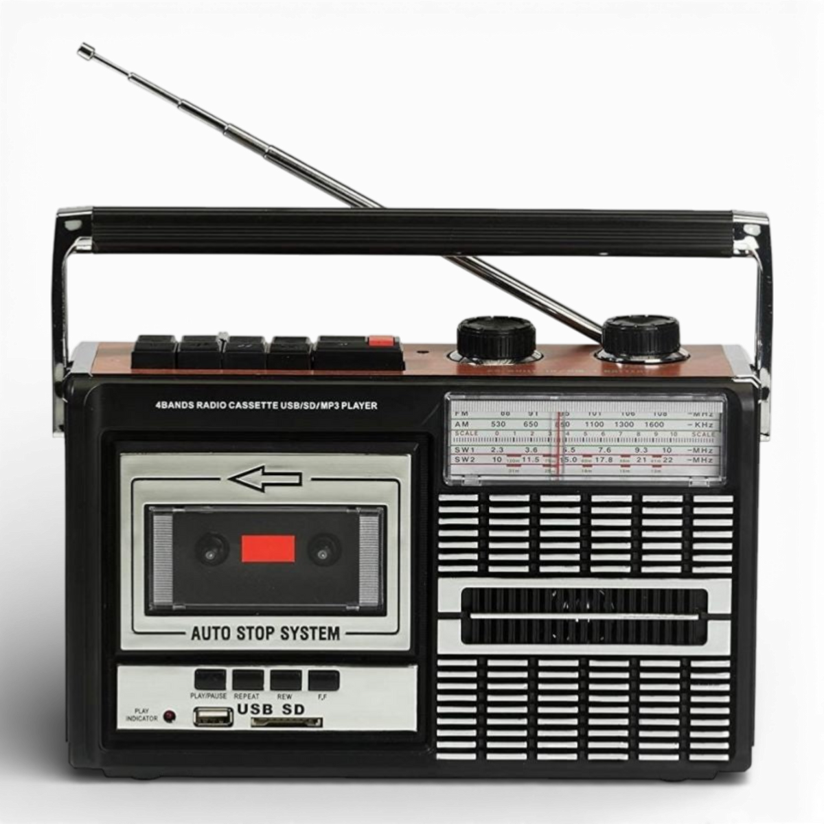 Radio Casetofon Ricatech - PR85 Recorder, negru/maro