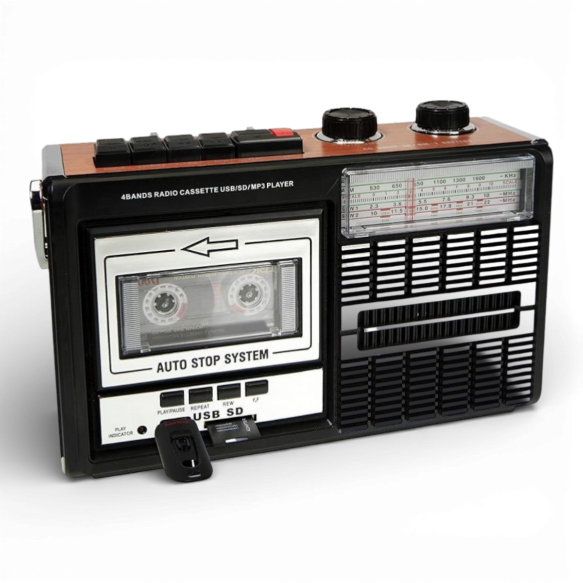 Radio Casetofon Ricatech - PR85 Recorder, negru/maro