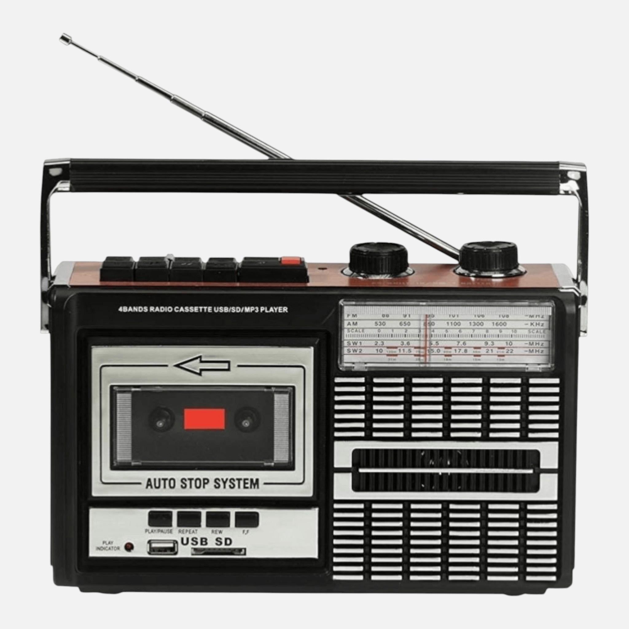 Radio Casetofon Ricatech - PR85 Recorder, negru/maro