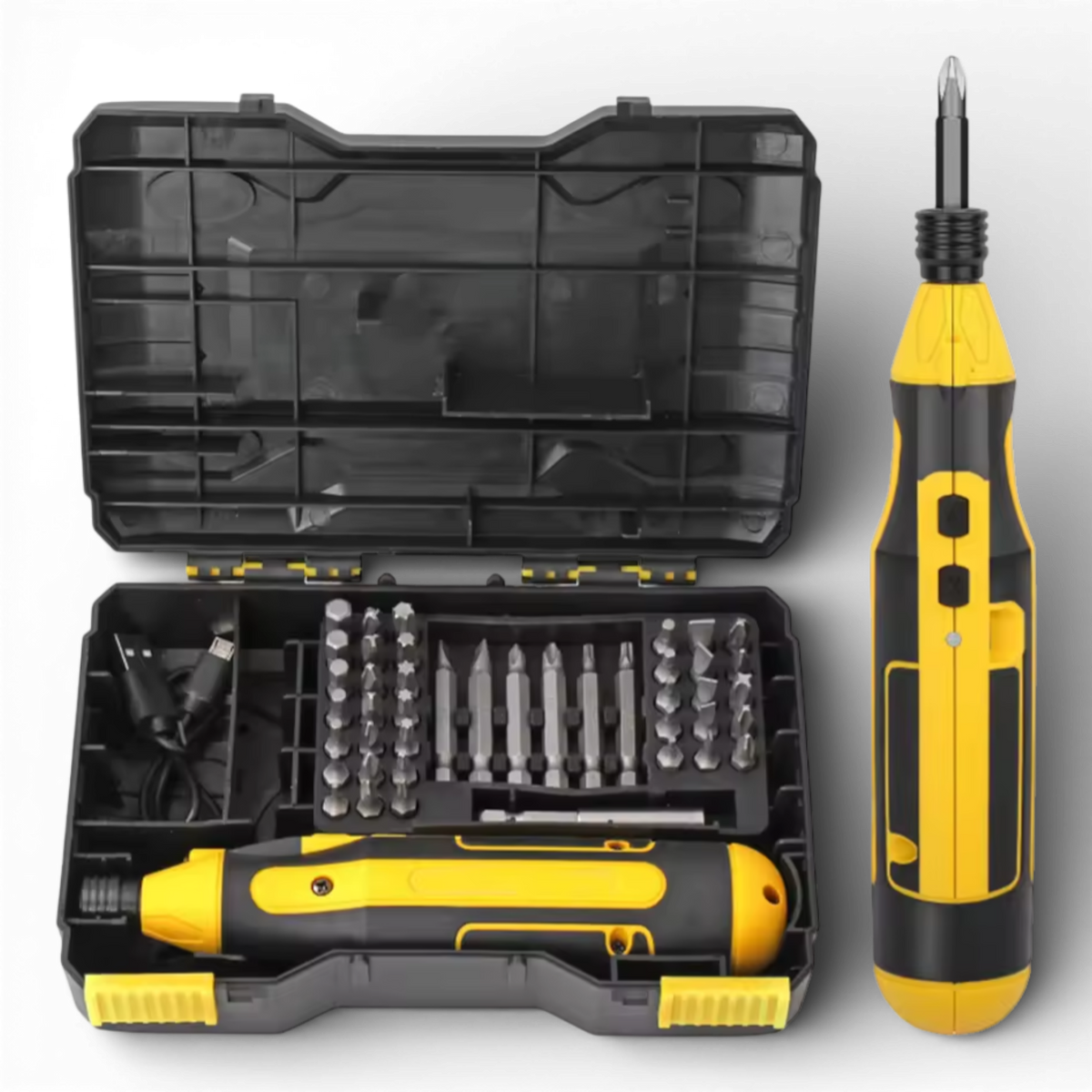 Set șurubelnița electrica AEIDEN® fără fir cu lumină LED - Compact, multifuncțional pentru demontare și asamblare, cuplu reglabil, 4 setări, baterie litiu reîncărcabilă prin USB