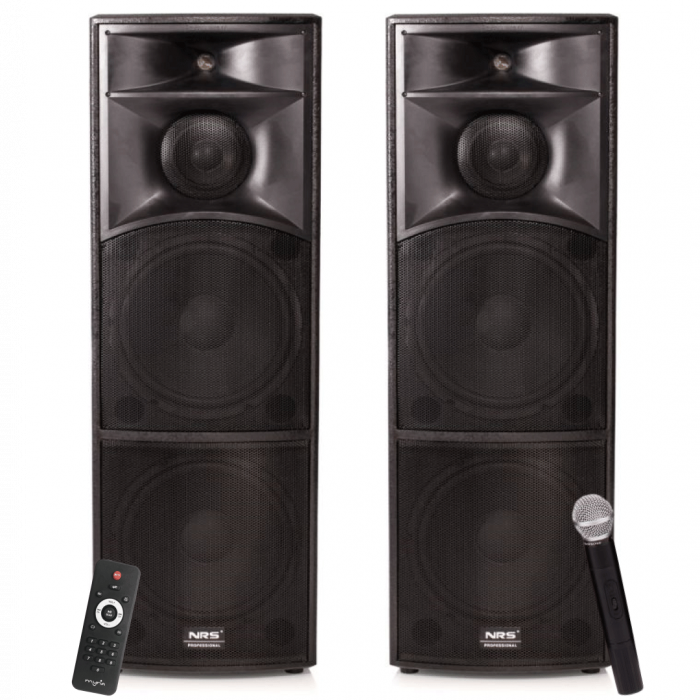 Set Boxe Active Profesionale 2020 960W 4 Subwoofere 12 INCH, Sunet + Bass Foarte Puternic, Statie INCORPORATA, Ecran LCD, Bluetooth, USB, RadioFM, CADOU Microfon Wireless Profesional si Telec