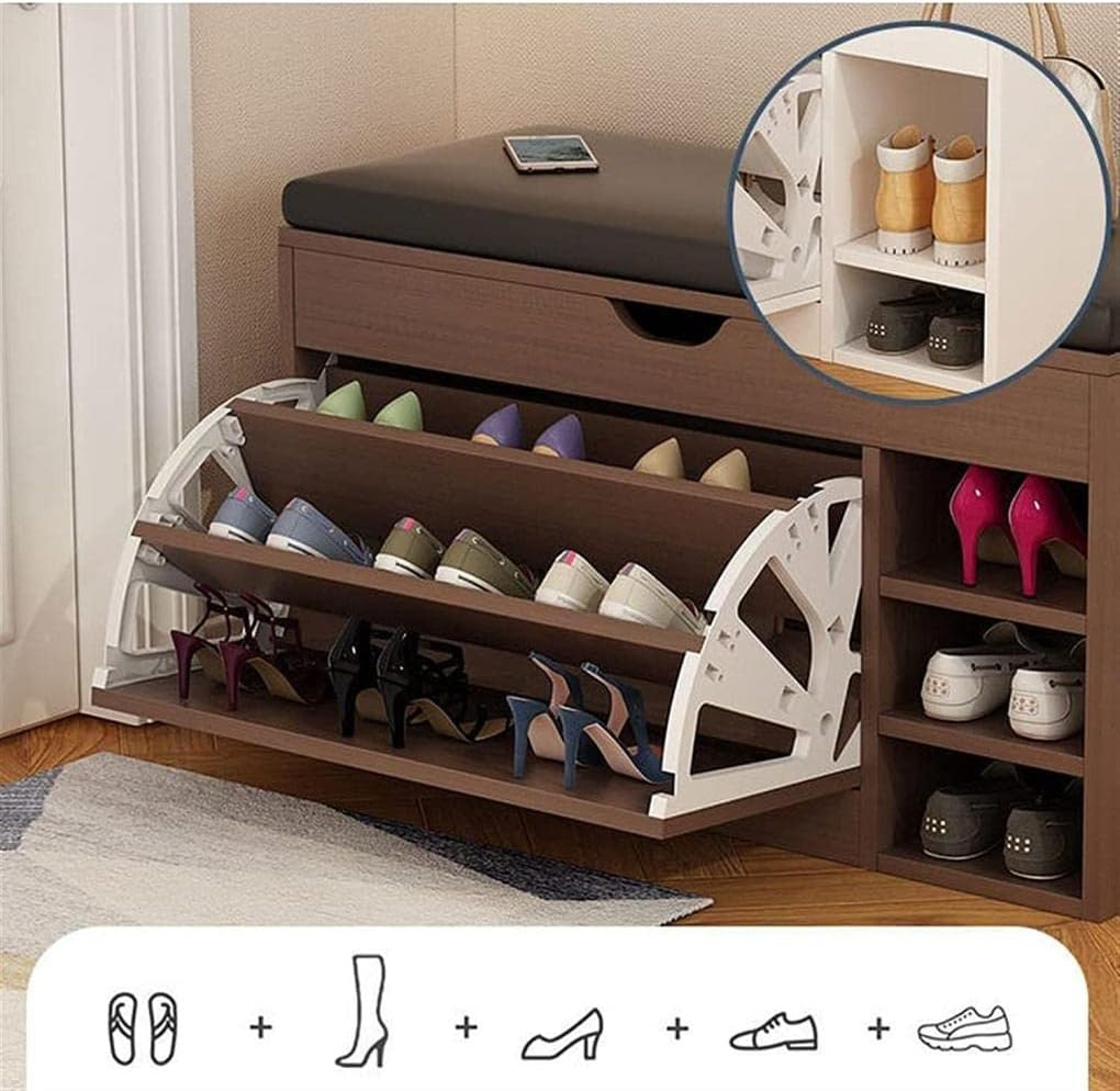 Dulap pentru pantofi tip bancheta, 110 x 34 x 51 cm, Maro