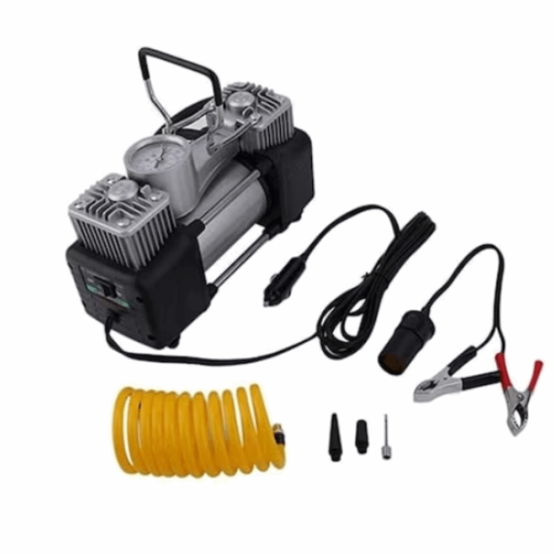 Kit pana auto complet, Compresor auto cu 2 cilindri, 12V, Metalic, Plus accesorii pana