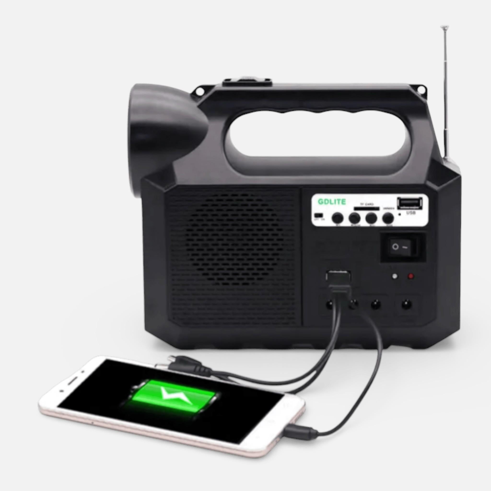 Kit Solar Portabil GDLite GD-8017M, Panou solar, USB, Bluetooth, Radio FM, MP3, Lanterna LED, 3 Becuri Incluse, Incarcare telefonica