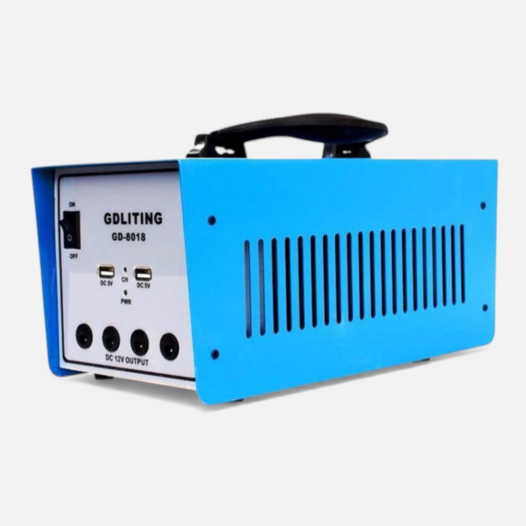 Sistem Fotovoltaic GD Liting GD-8018 – Sistem 12V/12Ah 100W cu Panou Solar 18V/20W, 3 Becuri, Ieşire USB, Alimentare 220V