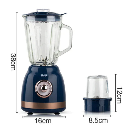 Blender Electric de sticla 2 in 1 RAF® , 1000 W cu Rasnita de Cafea, capacitate recipient 1.5L, 2 trepte viteza, Negru