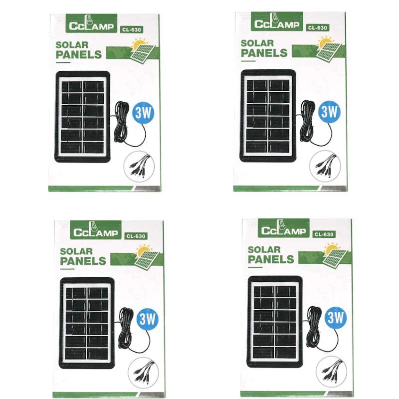 4 set cu Panou Solar Portabil, Putere 8W, Tensiune 6V, IP67, Cablu cu Mufe 5 in 1, Negru