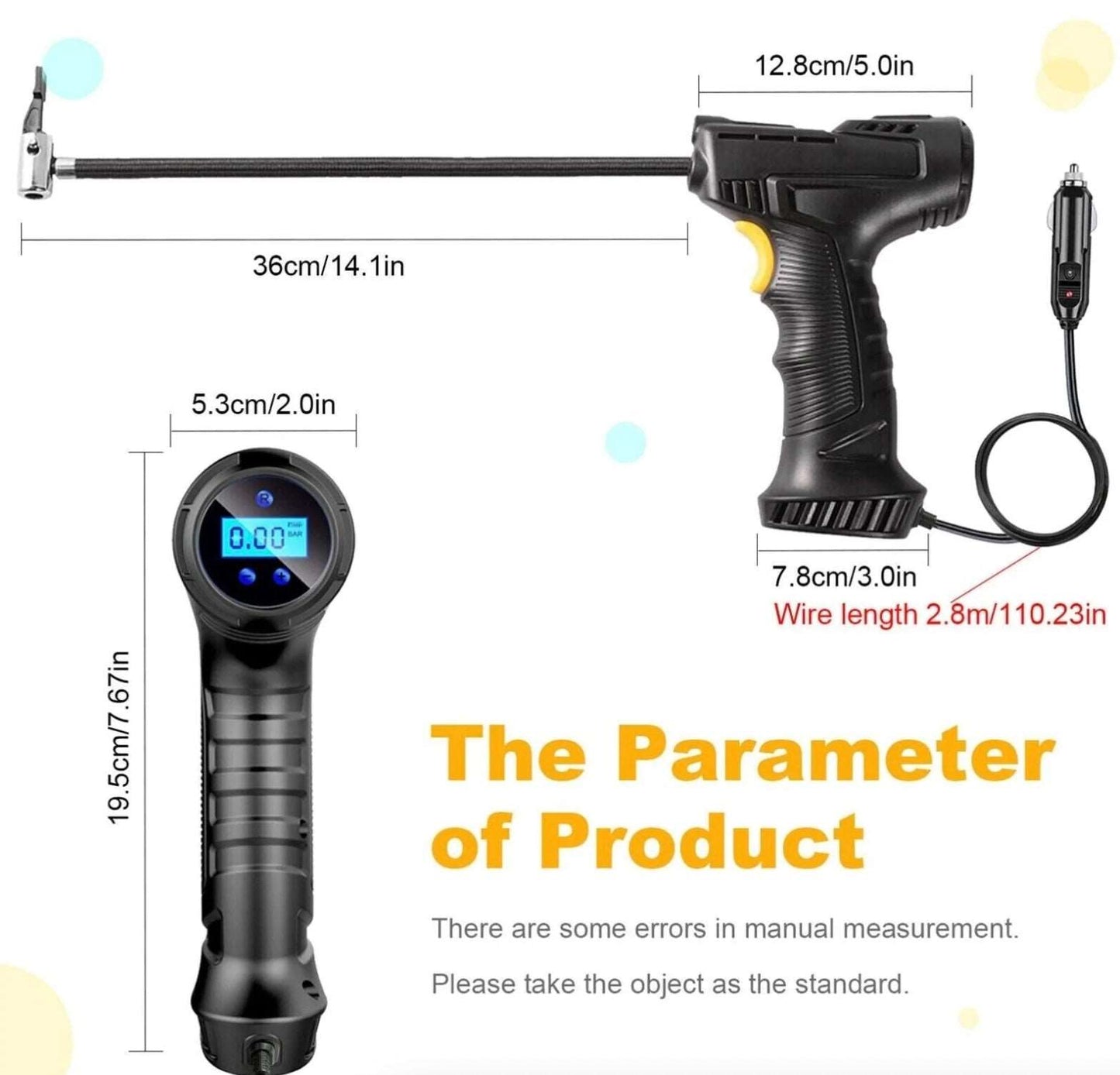 Compresor portabil multifunctional, 12V, 10 bari, afișaj digital LED, alimentare la bricheta masinii - SHAM - Eleganta autentica, Inspiratie modena.