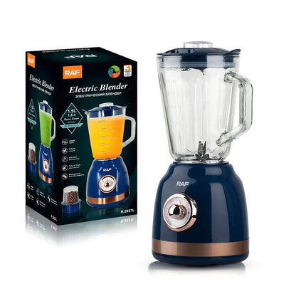 Blender Electric de sticla 2 in 1 RAF® , 1000 W cu Rasnita de Cafea, capacitate recipient 1.5L, 2 trepte viteza, Negru