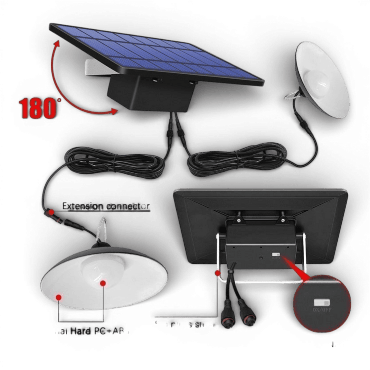 Set panou solar cu 2 becuri LED cu aplica, telecomanda, 50W
