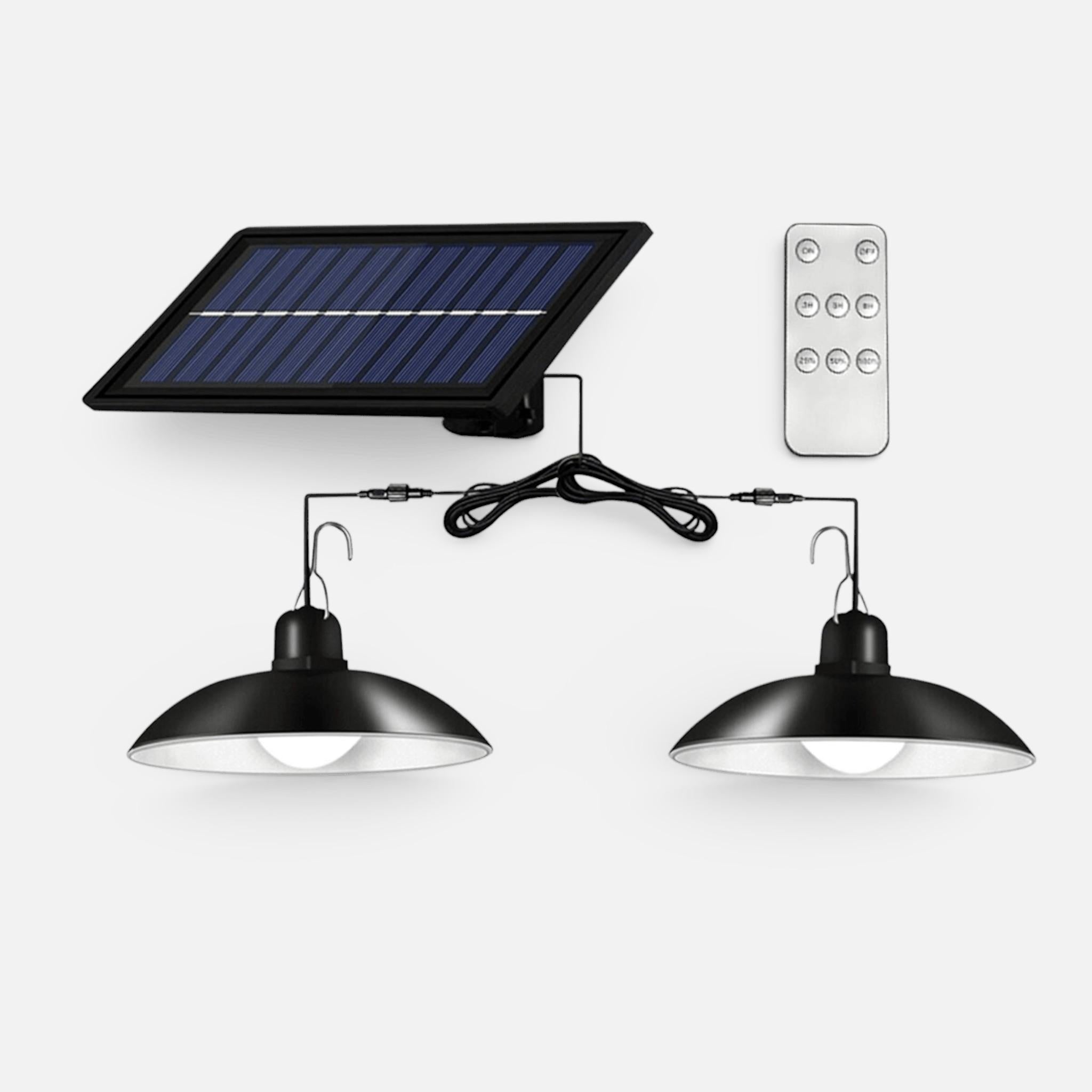 Set panou solar cu 2 becuri LED cu aplica, telecomanda, 50W