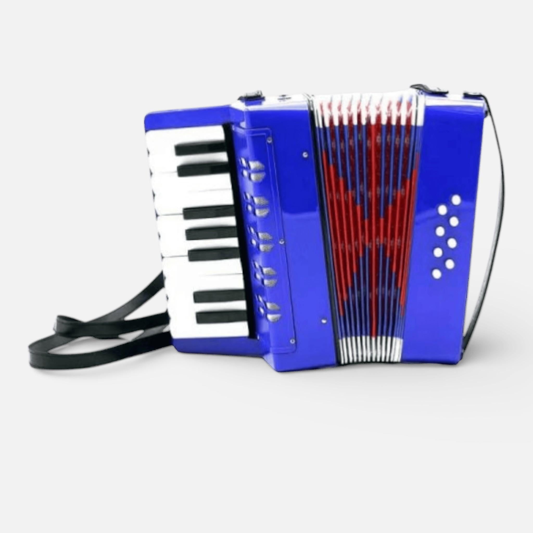 Acordeon AEIDEN® Semi-Profesional pentru copii, 17 clape si 8 butoane de bass, 30 cm, Albastru