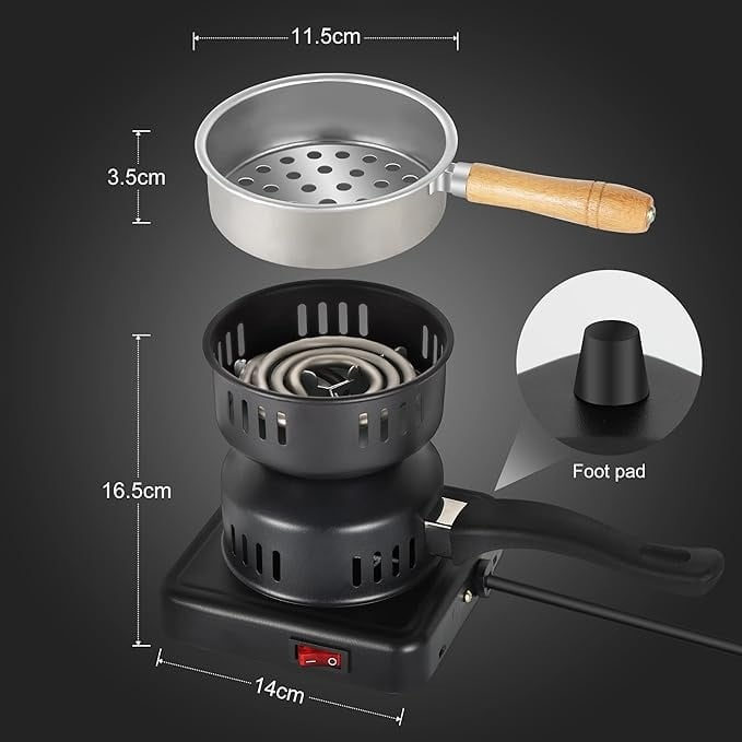 Aprinzator electric AEIDEN ® pentru carbuni narghilea, tip ibric, putere 1000 W, Negru